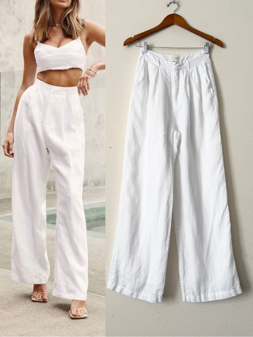 DISSH SIZE 4 Norah 100% linen high rise lined pants in white